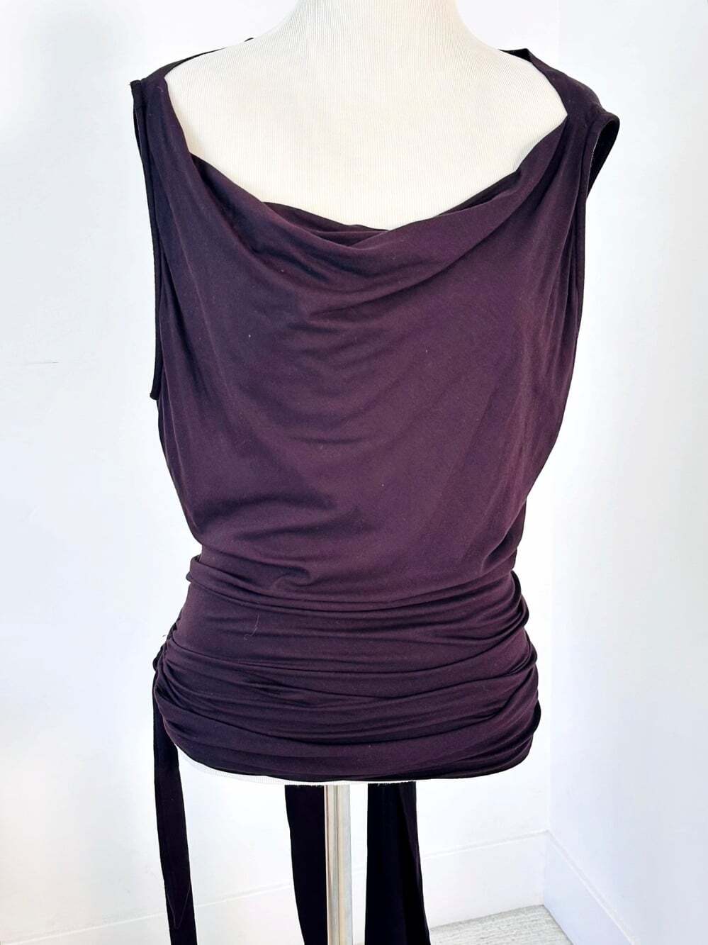 MALIA MILLS Size M Purple Open Back Tie Sash Top Luxury Eurosummer Travel RARE